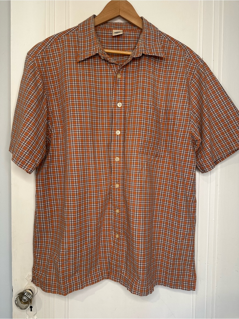 Old Navy vintage Orange Plaid Short-Sleeve Button-Down Shirt